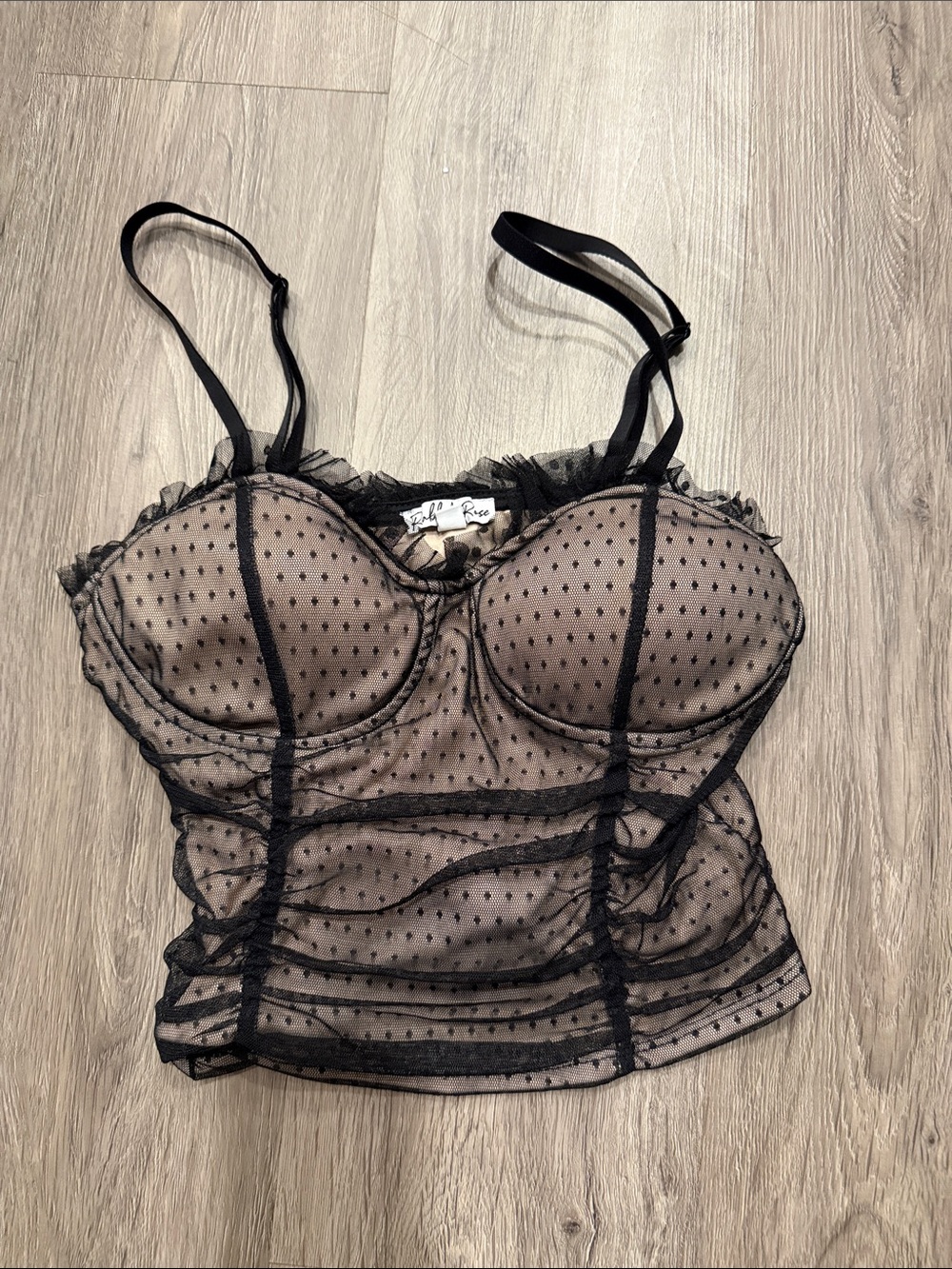 Ruffled Mesh Bustier Crop Top - Black